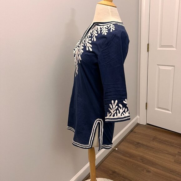 Gretchen Scott Cotton Embroidered Tunic - The Reef Navy Sz XS - Picture 8 of 10